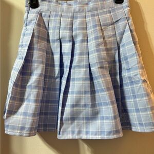 Light Blue Plaid A-Line Skirt